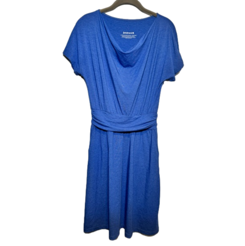Betabrand Women's Canopy Blue Pockets Short Sleeve Cowl Neck Dress Small